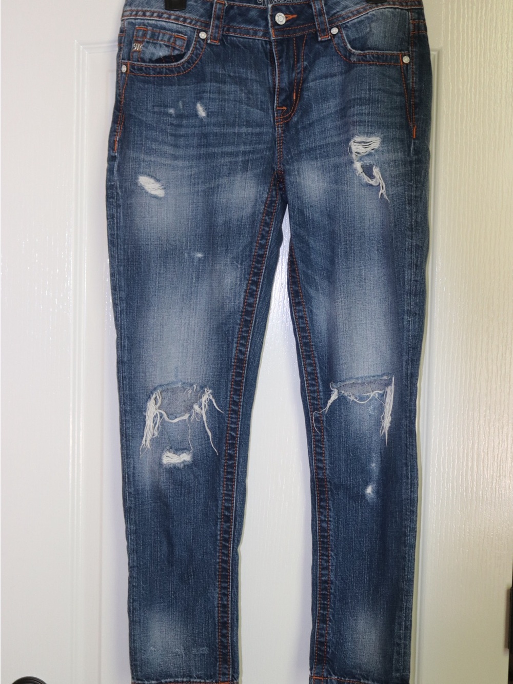 Miss Me Denim Jeans, 26, Ankle, Boyfriend, Distressed, Contrast Stitching